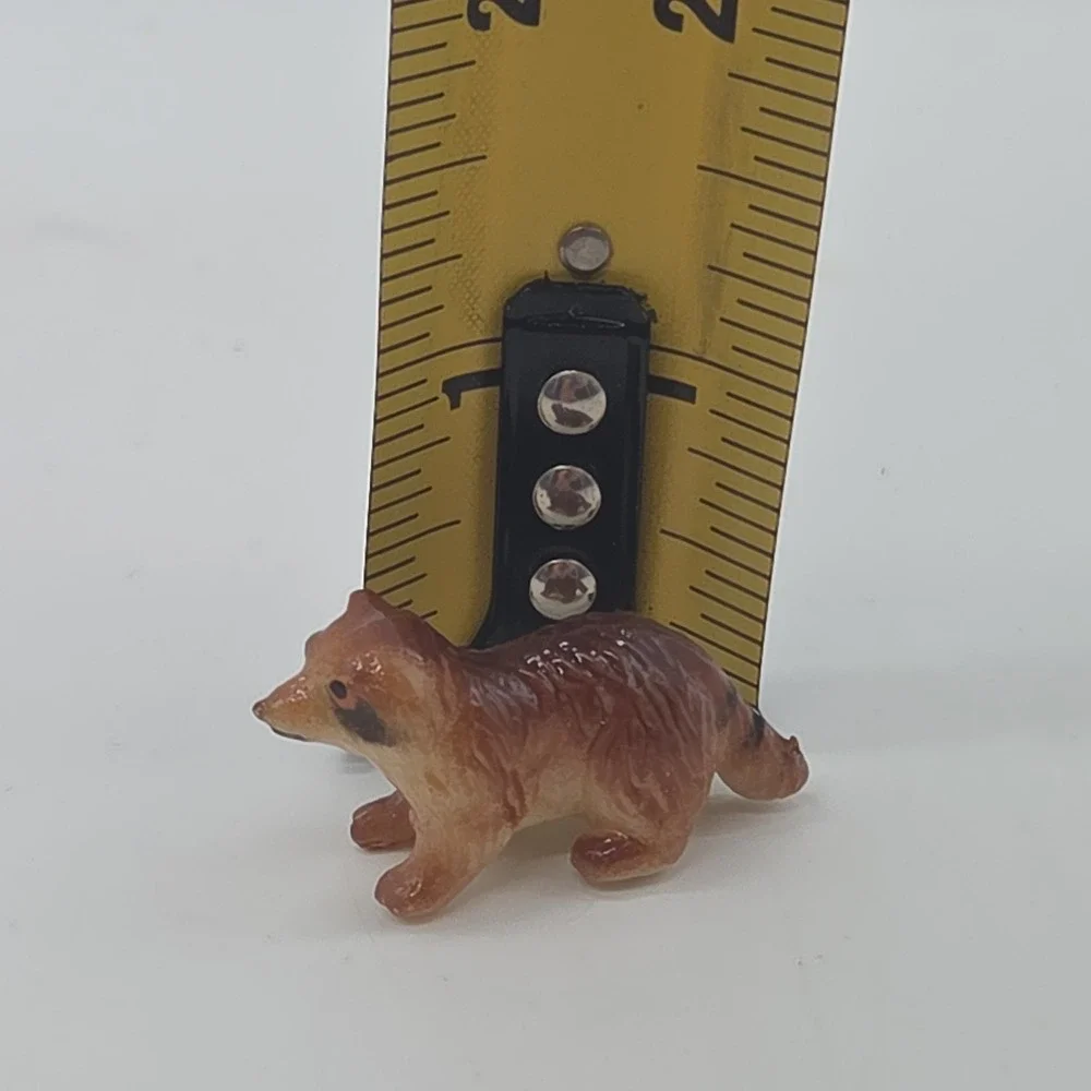 Vintage Lot Miniature Raccoon Hard Plastic Figurines Animal Momma Baby Hong Kong